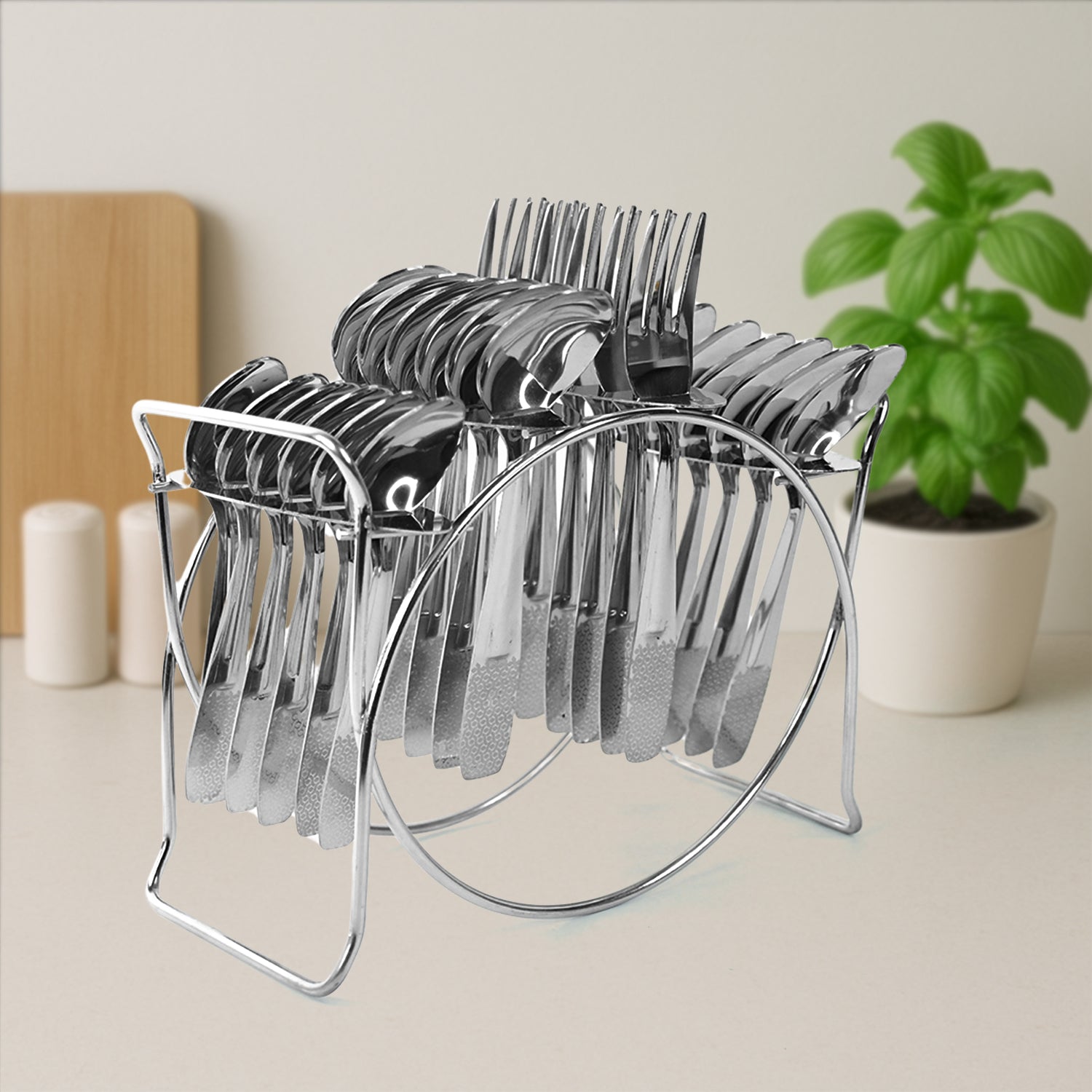 Stainless Steel Cutlery Set with Elegant Storage Stand (24 Pc) Stainless Steel Cutlery Set with Elegant Storage Stand (24 Pc)